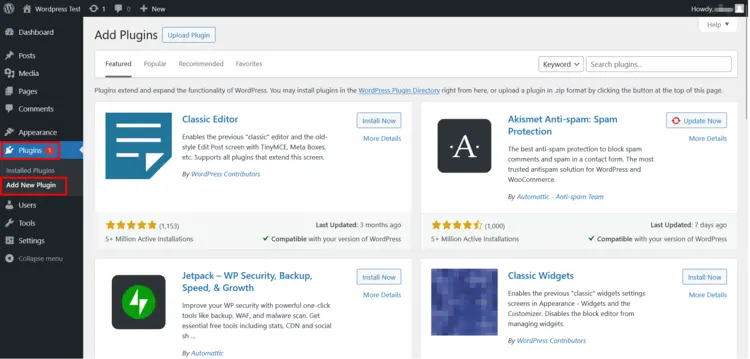 Add plugins in the WordPress backend Add plugins in the WordPress backend