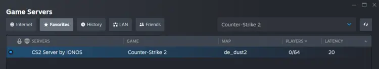 CS2 server browser: Favorites CS2 server browser: Favorites