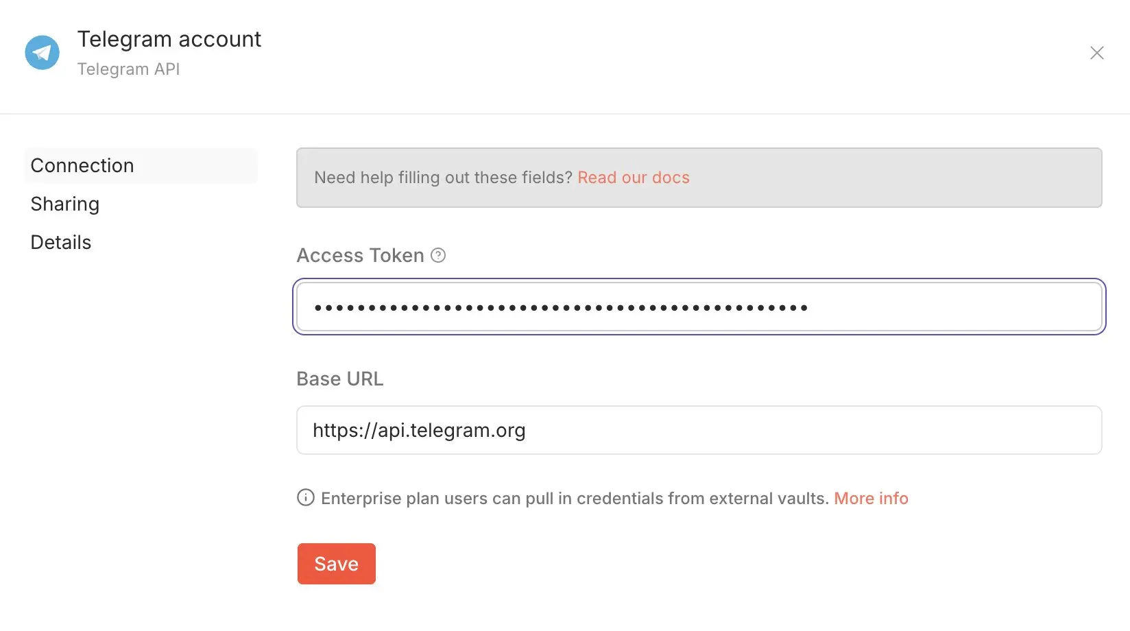 Add Telegram credentials in n8n Image: Add Telegram credentials in n8n