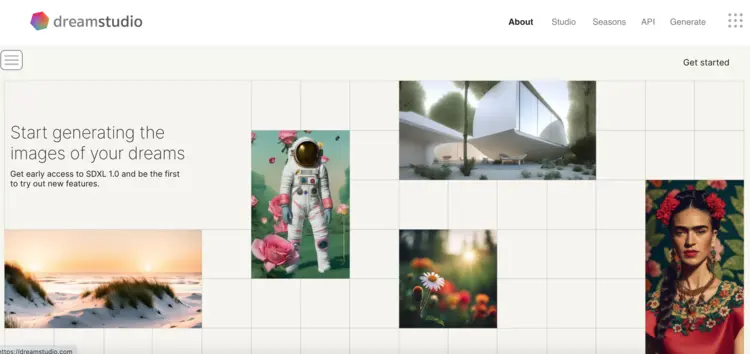 DreamStudio About page DreamStudio About page