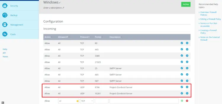 List of allowed ports in the Cloud Panel List of allowed ports in the Cloud Panel