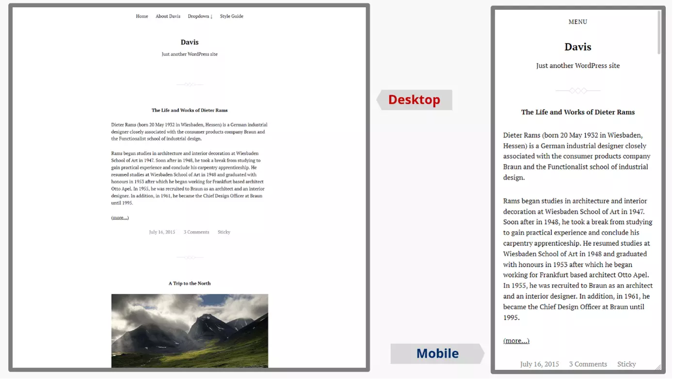 Image: Screenshots of the WordPress blog theme Davis