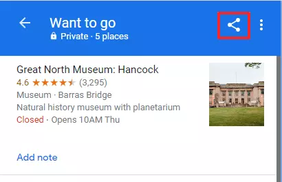 Screenshot of saved location in Google Maps Screenshot of saved location in Google Maps