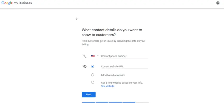 Google My Business: Selection of contact options Google My Business: Selection of contact options
