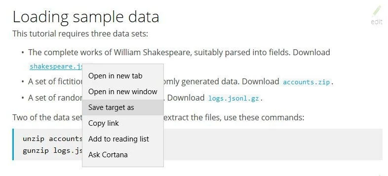 Image: Database samples for Kibana on elastic.co