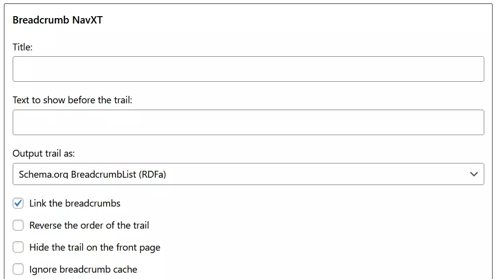 Image: Screenshot of settings in Breadcrumb NavXT