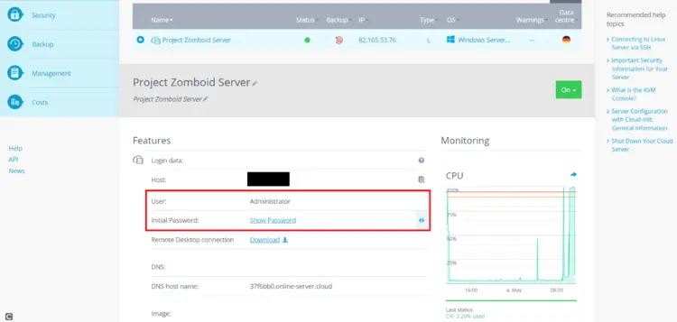 Server login data in the Cloud Panel Server login data in the Cloud Panel