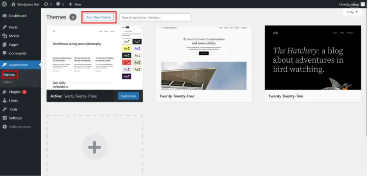 Themes section in the WordPress dashboard Themes section in the WordPress dashboard