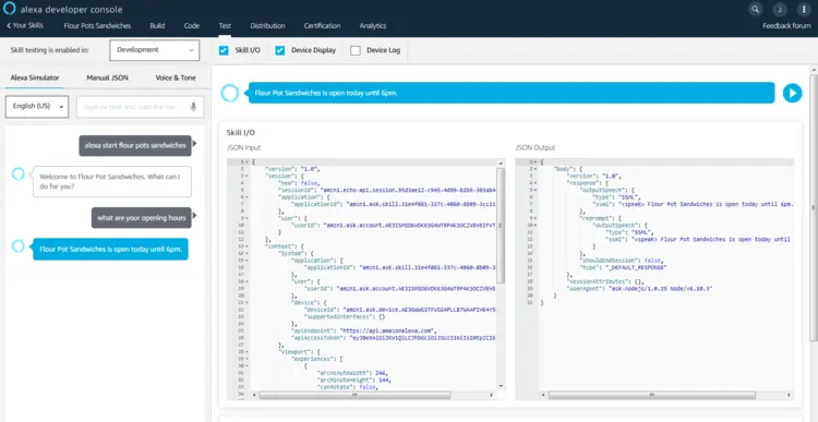 Alexa Developer Console: test environment Alexa Developer Console: test environment