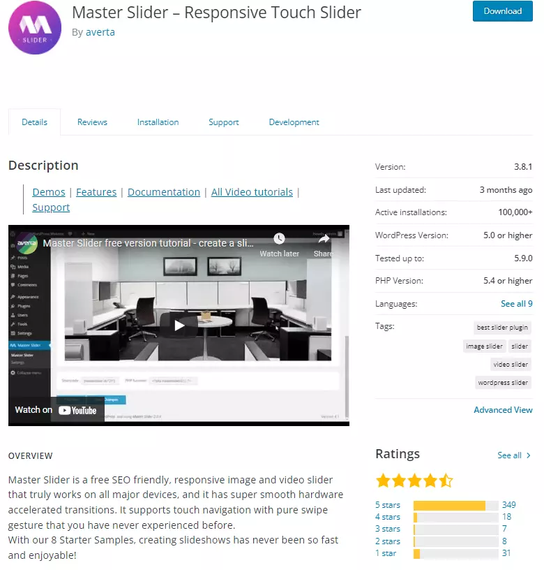 Image: Screenshot of the Master Slider WordPress plugin