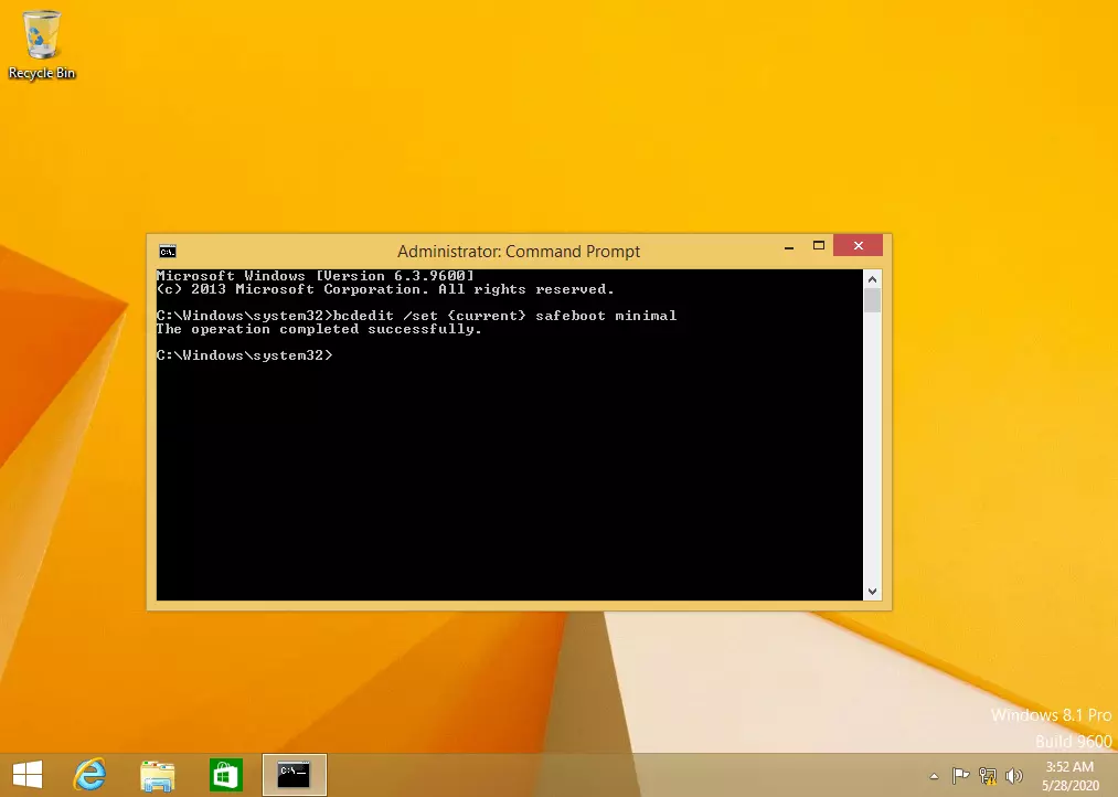 Image: Windows 8 command line for entering command syntax (bcdedit)