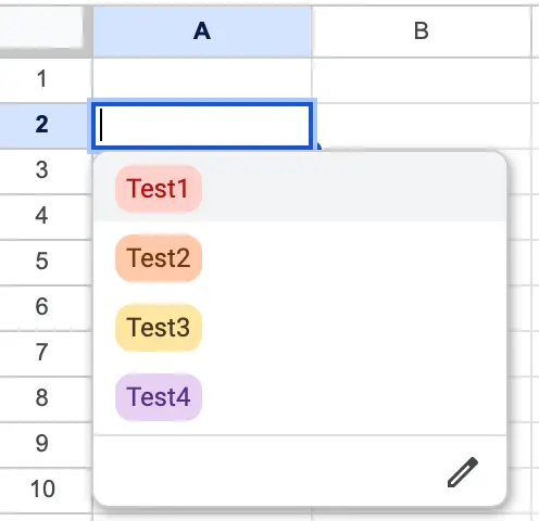 Image: Edit Google Sheets drop-down list with editing tool