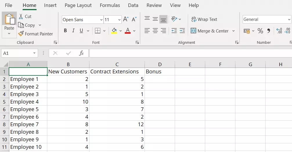 Image: Excel example: creating a spreadsheet