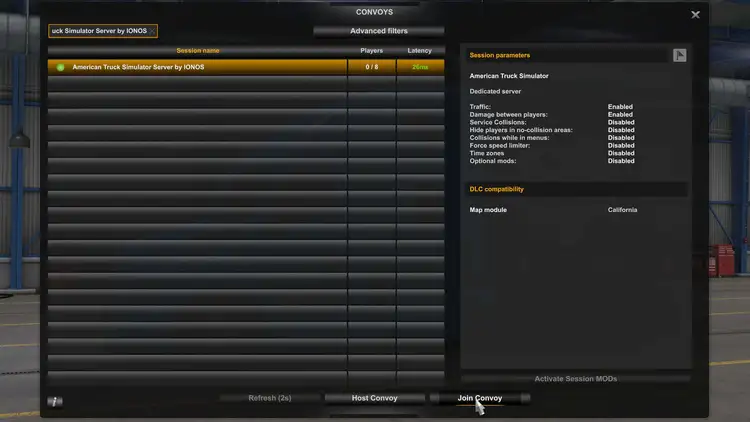 Server overview in American Truck Simulator Server overview in American Truck Simulator