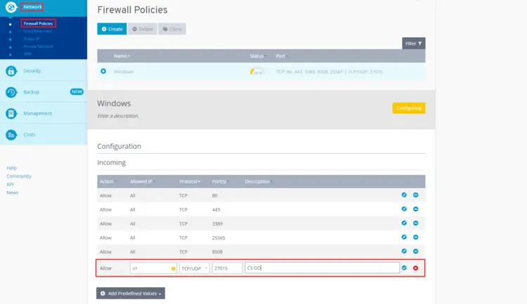 Firewall policies in IONOS Cloud Panel Firewall policies in IONOS Cloud Panel