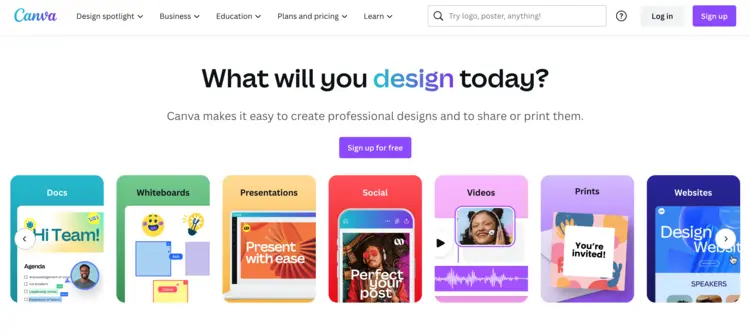 Canva homepage Canva homepage