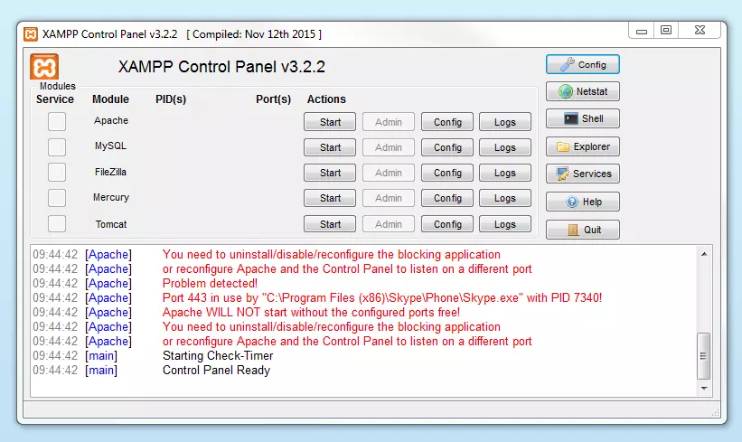 Inactive module in the XAMPP Control Panel