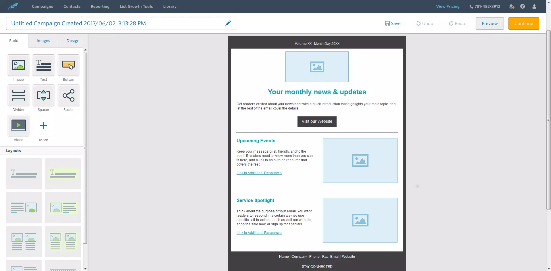 Image: Constant Contact mail editor