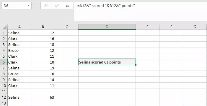 Image: Concatenation of multiple cells and text in an Excel table