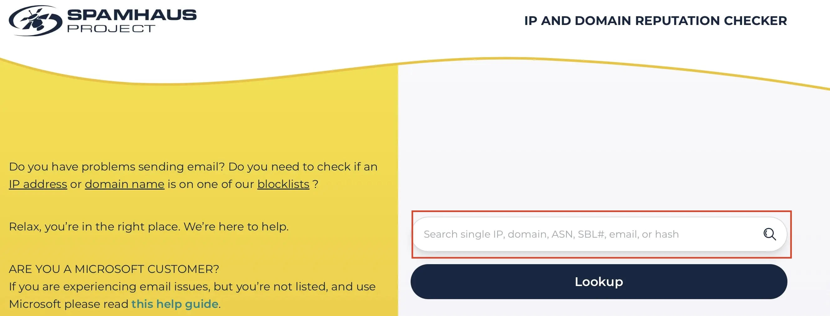 Image: Screenshot of the Spamhaus Domain Check