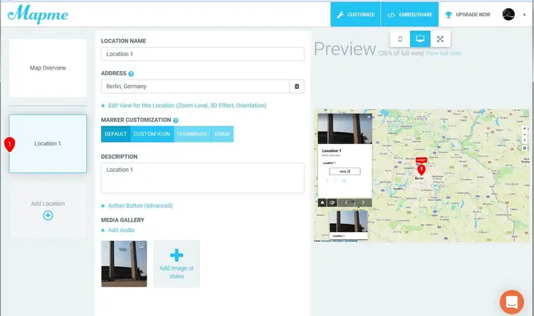 User interface of Mapme User interface of Mapme