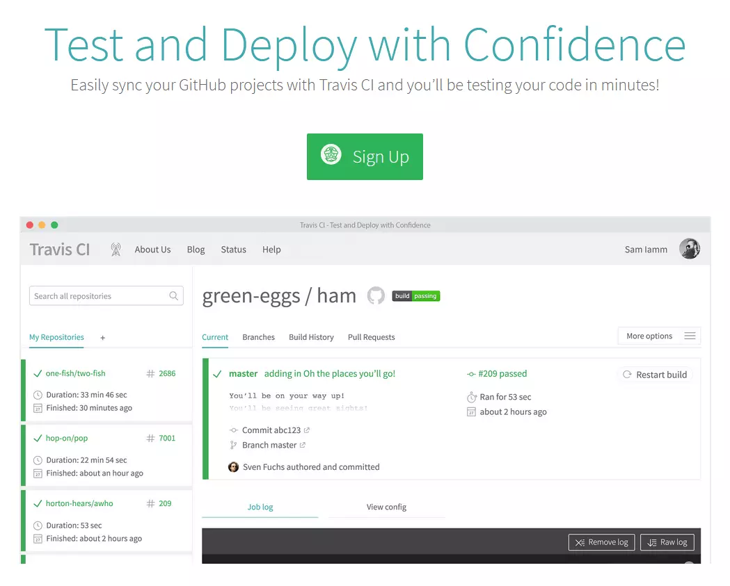 Image: Homepage of Travis CI free version