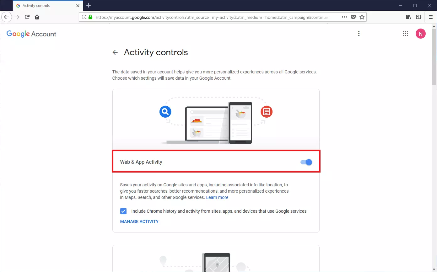 Image: The Google activity controls