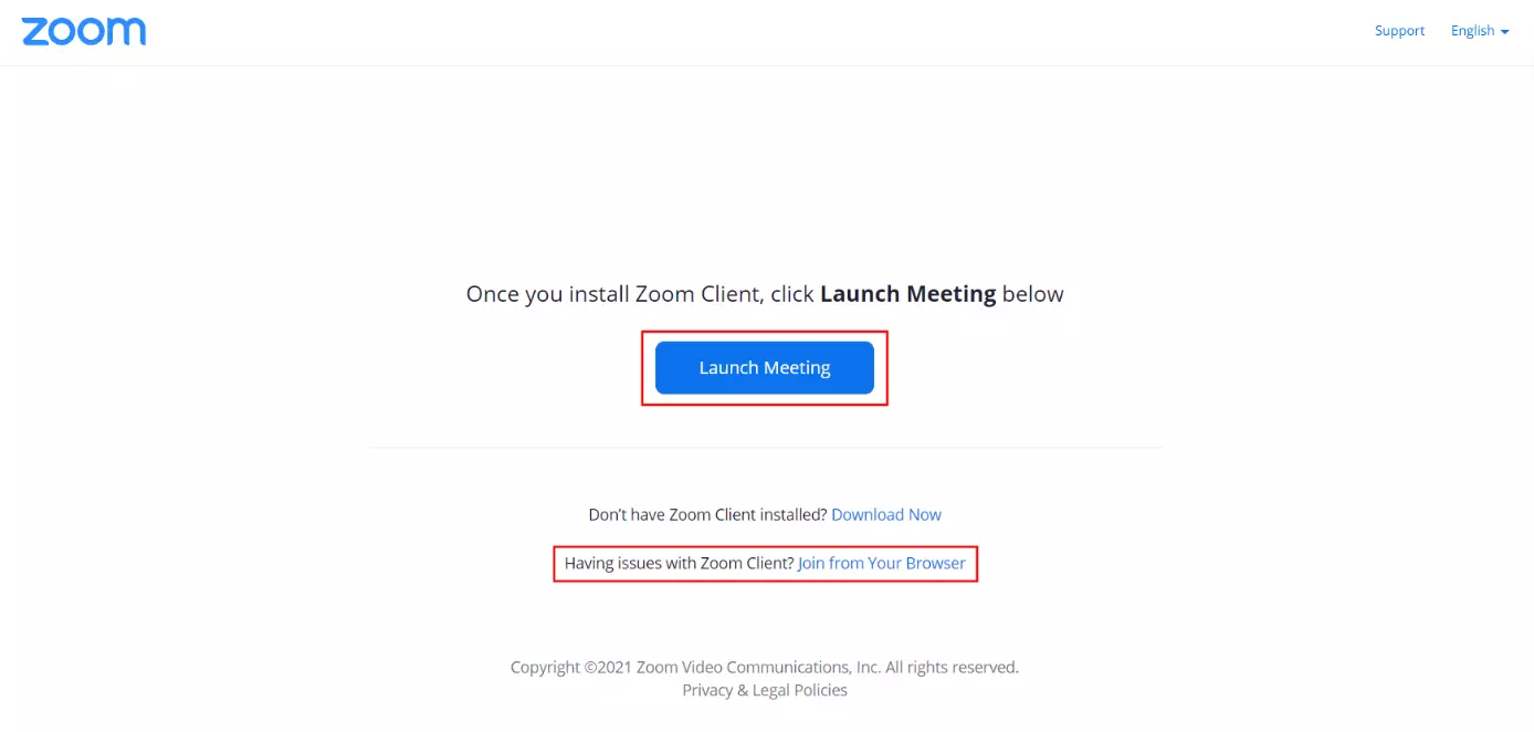 Image: Zoom in the browser: “Launch Meeting” dialog box