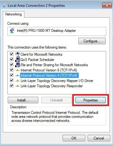 Image: Windows 7 menu for the LAN properties