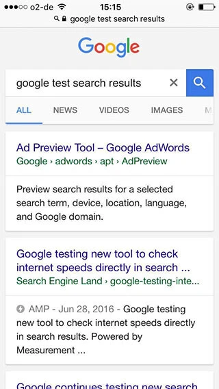 Smartphone Google search with separate card boxes per result Smartphone Google search with separate card boxes per result