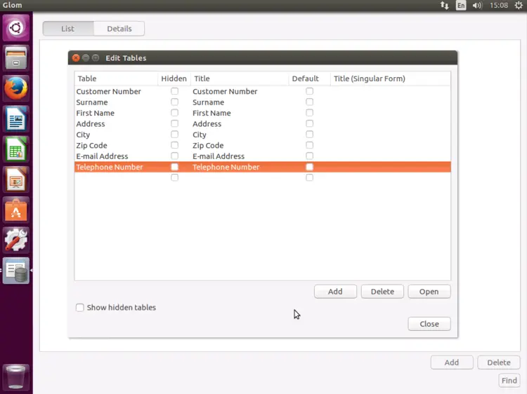 Menu specifying database fields in Glom Menu specifying database fields in Glom