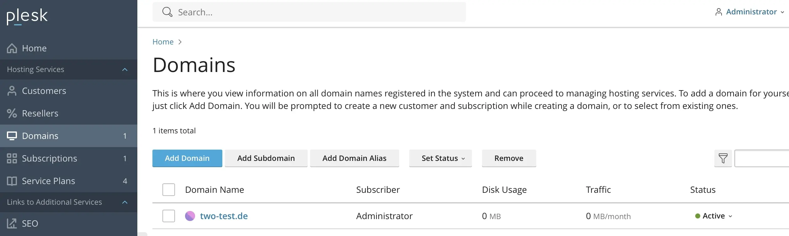 Image: Domains on Plesk