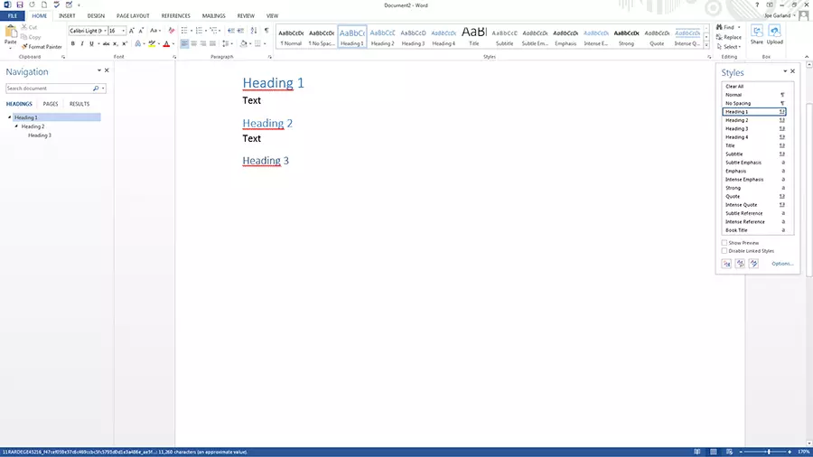 Image: Menu view of the existing Word styles