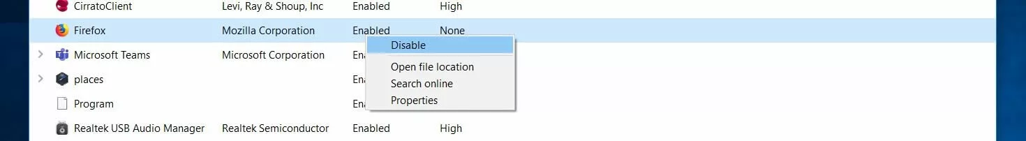 Image: Task Manager in Windows 10: startup programs