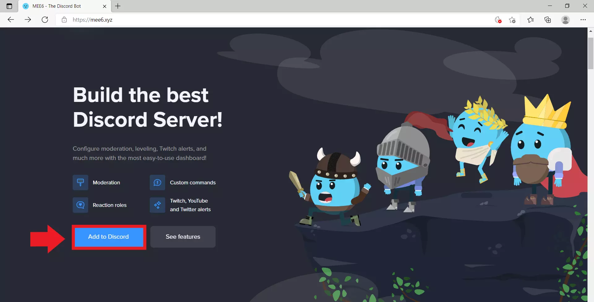 Image: MEE6 website: “Add to Discord”