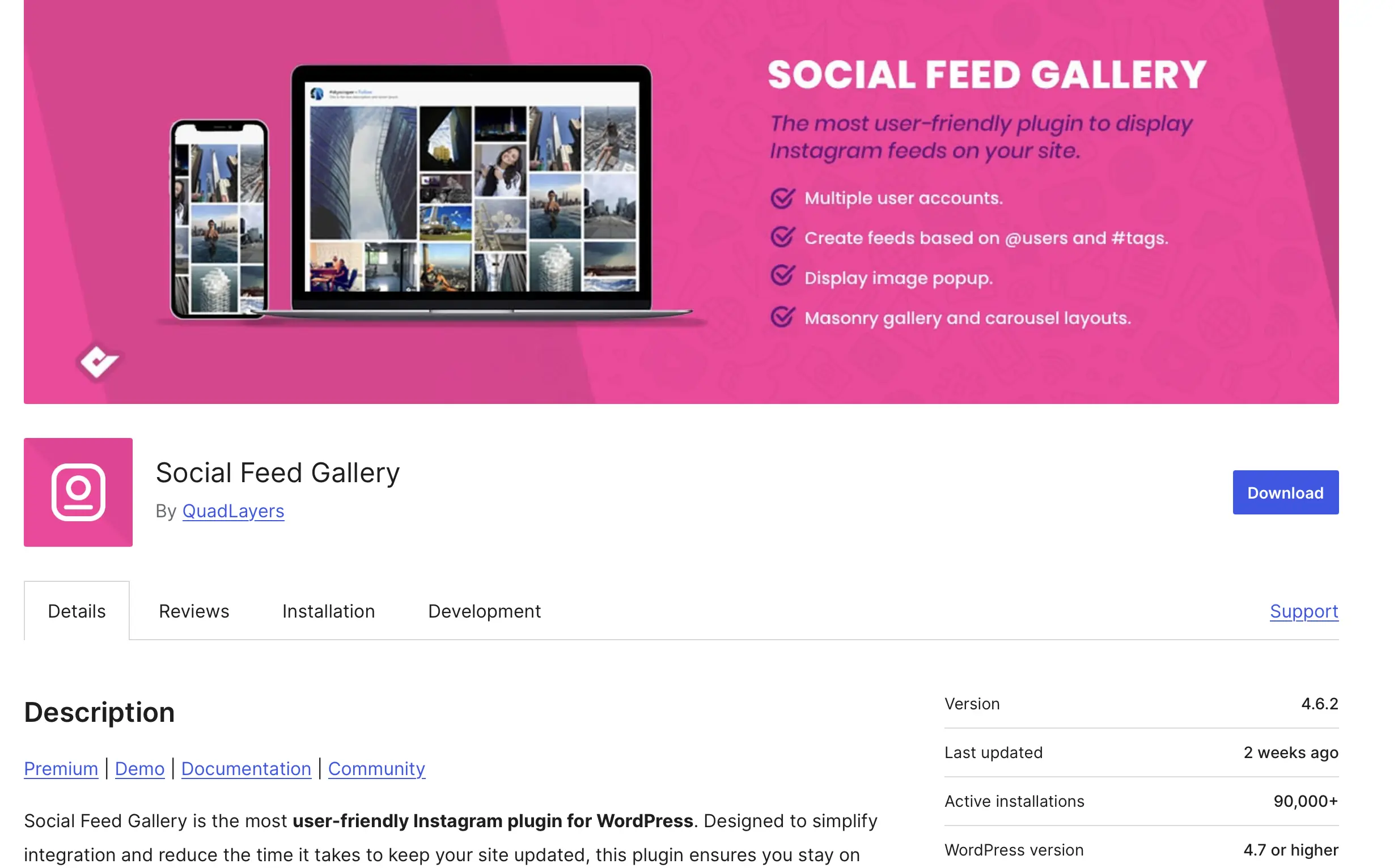 Social Feed Gallery in WordPress Plugin Store Image: Social Feed Gallery in WordPress Plugin Store