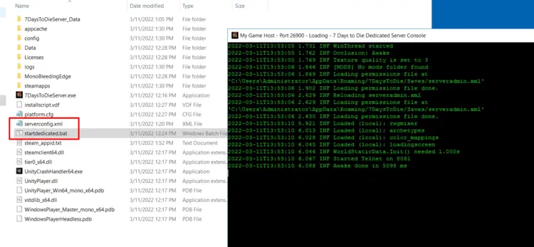 7 Days to Die: Configuration file, BAT script, and server console 7 Days to Die: Configuration file, BAT script, and server console