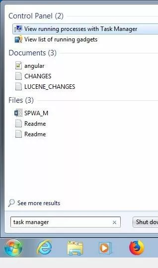 Image: Windows 7: search result for term “task manager”