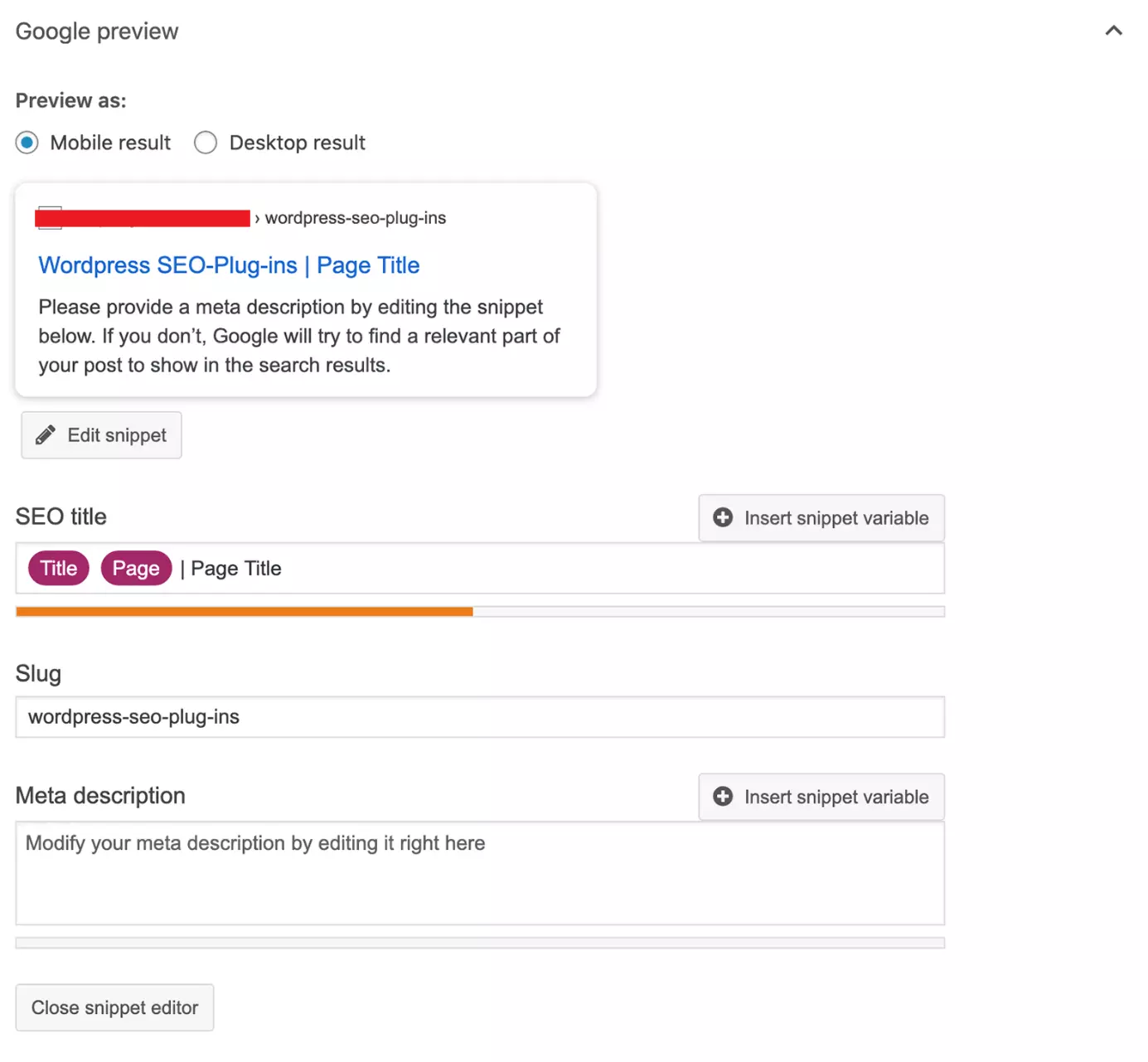 Image: Google preview in the Yoast SEO plug-in for WordPress