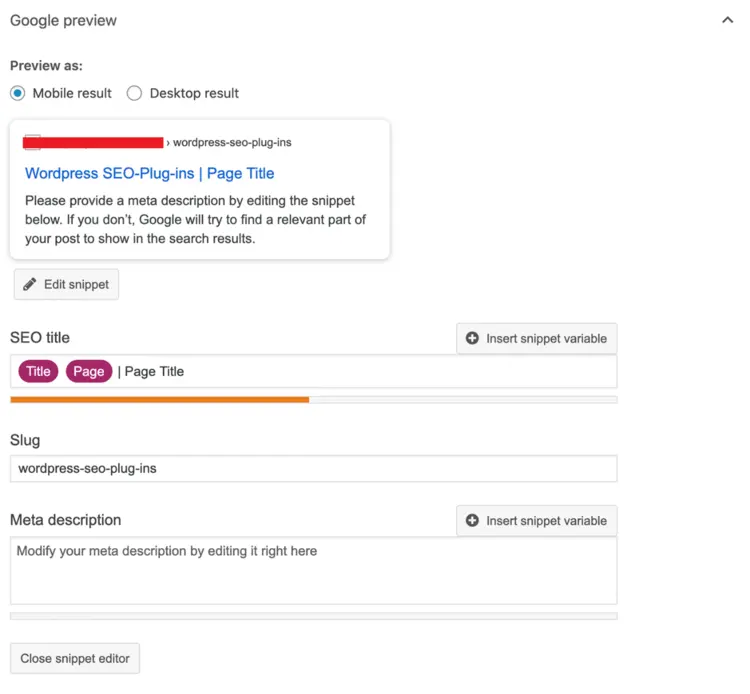 Google preview in the Yoast SEO plug-in for WordPress Google preview in the Yoast SEO plug-in for WordPress