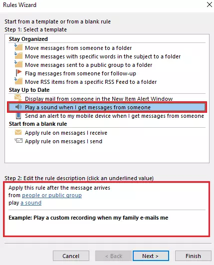 Outlook Rules Wizard: Selecting rule template Outlook Rules Wizard: Selecting rule template
