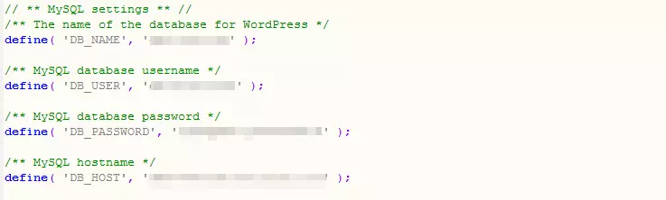 Image: wp-config.php database settings