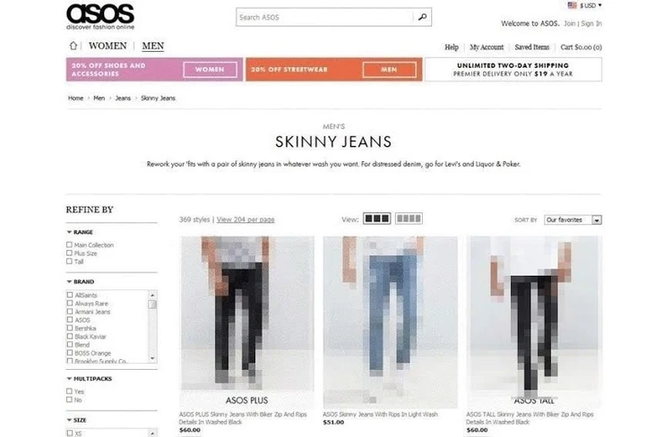 Screenshot of a subpage from the online clothes retailer ASOS with breadcrumb navigation Screenshot of a subpage from the online clothes retailer ASOS with breadcrumb navigation