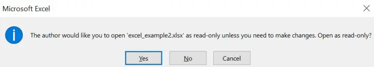 Excel notification “Read only recommended” Excel notification “Read only recommended”