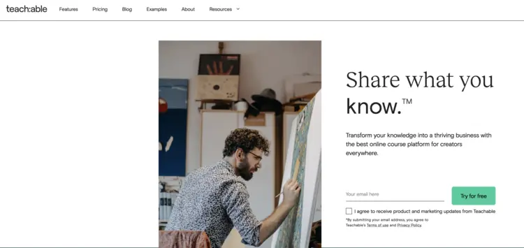 Screenshot of the teachable website Screenshot of the teachable website