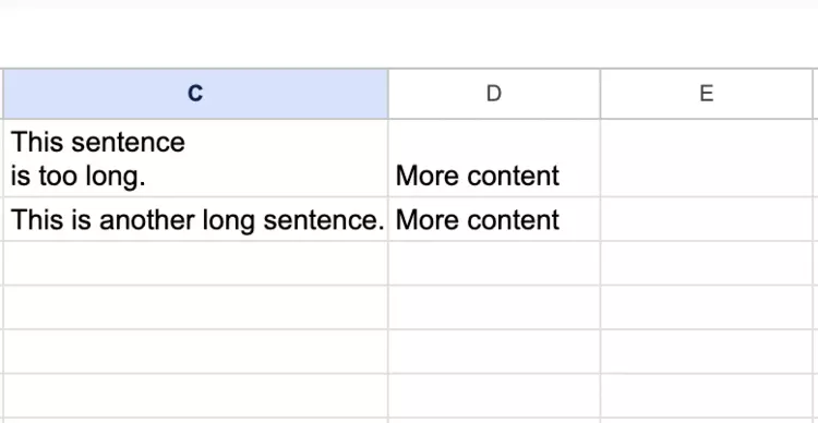 Screenshot of cell formatting issues in Google Sheets Screenshot of cell formatting issues in Google Sheets