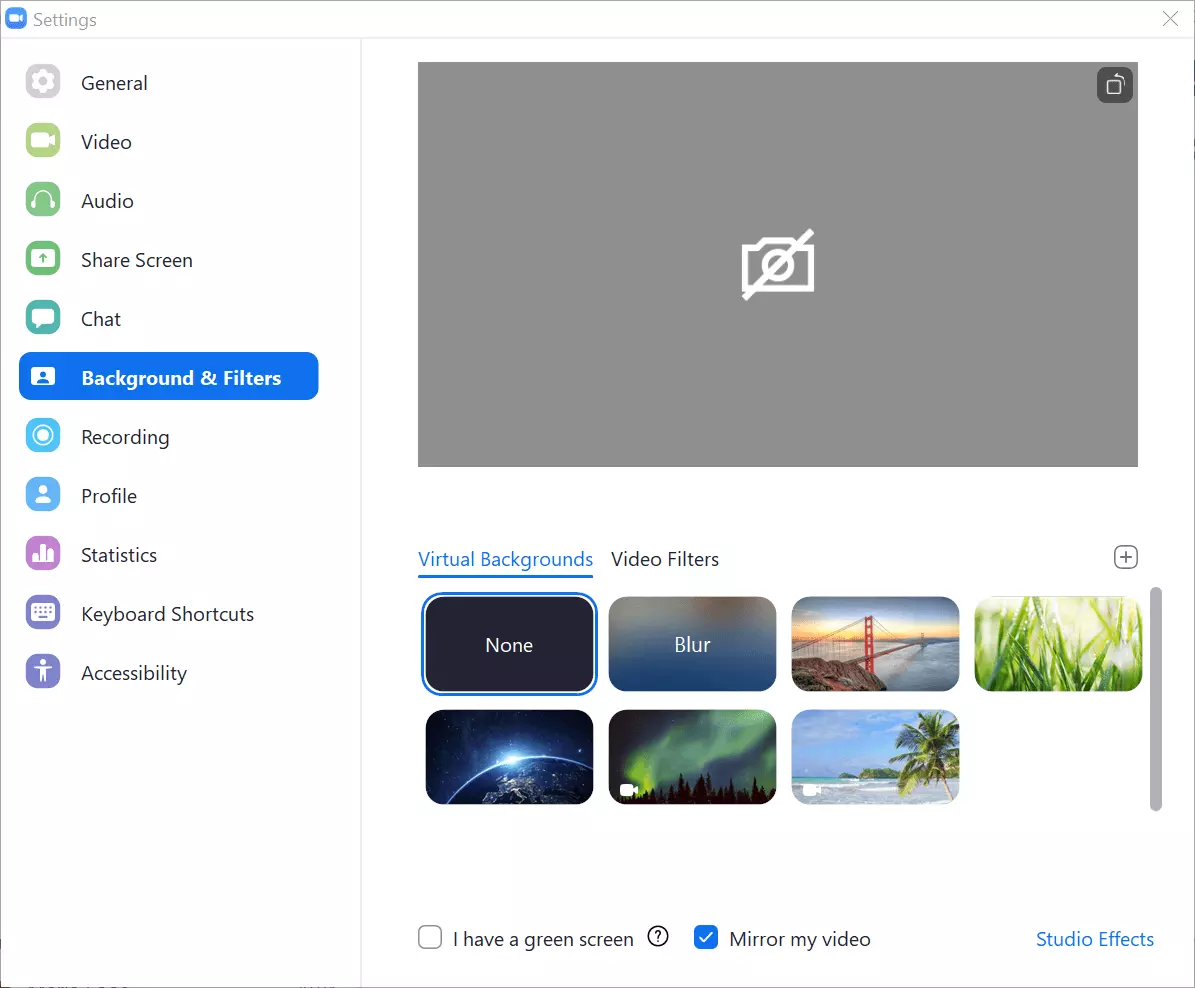 Image: Background settings in Zoom client