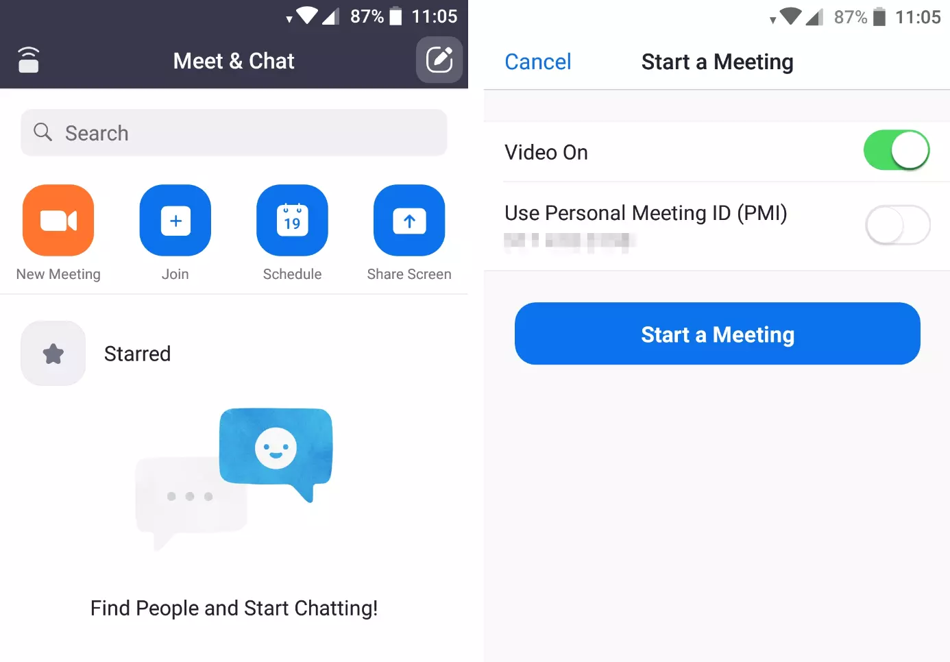 Image: Starting a meeting in the Zoom app for Android