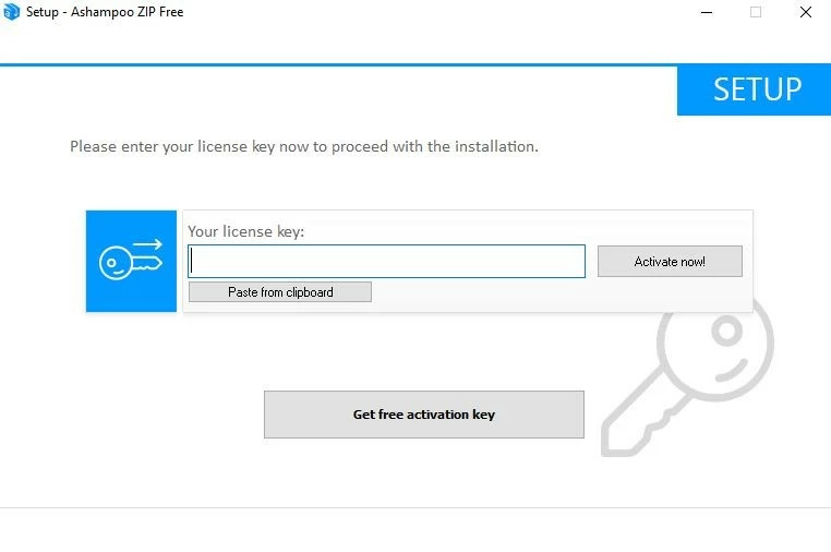 Image: Input field for the license key for Ashampoo ZIP Free