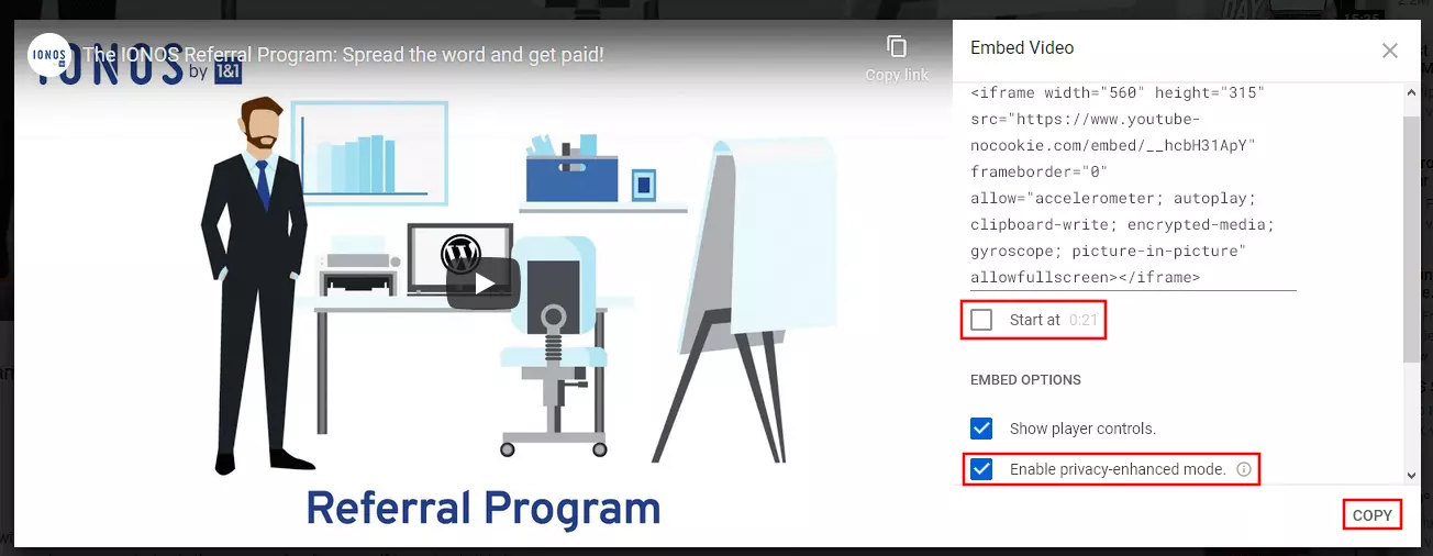 Image: YouTube menu for video embed